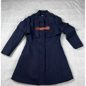 Allegra K Women's Navy Blue Stand Collar Zip OUterwear Flare Winter Coat Med